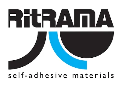 RitRAMA logo for self-adhesive materials, featuring black text and a blue graphic element.